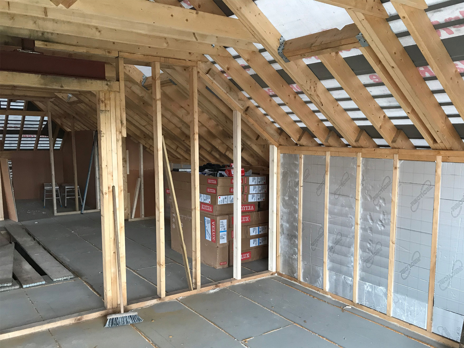 interior view of houses loft under construction